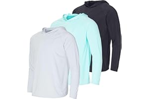REAL ESSENTIALS 3 Pack: Men's Long Sleeve Rash Guard Hoodie Sweatshirt Sun Protection UPF UV SPF Fishing Shirt (Available in Big & Tall)