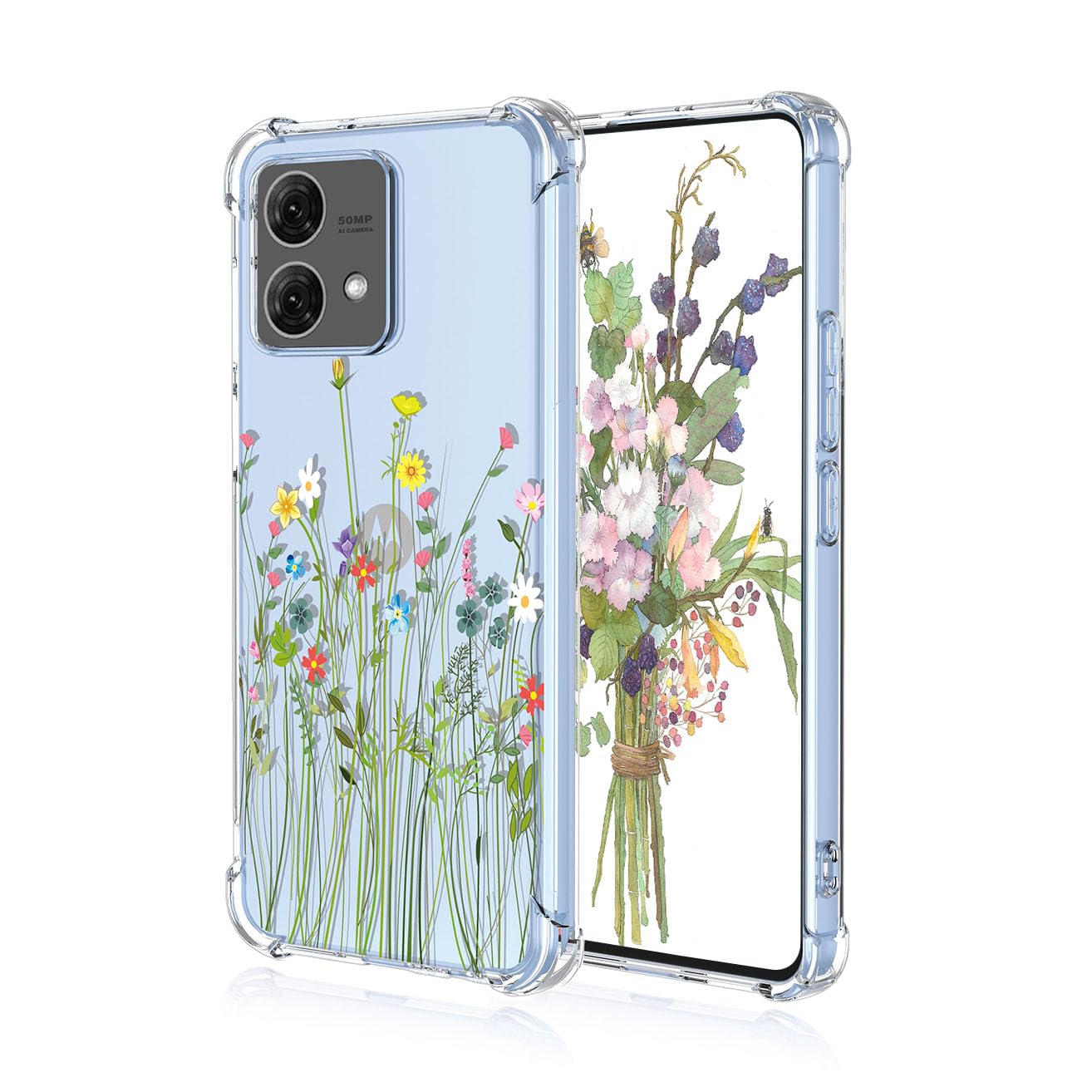 YUEQIAN Case for Motorola Moto G84 5G, Fashion Flower Cartoon Pattern Clear Cover, Ultra Thin Soft TPU Silicone Bumper Shockproof Boy Girl Transparent Cover (Bouquet)