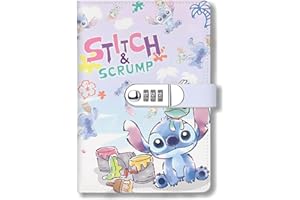 WHLBHG Stitch and Scrump Gift Cartoon Movie Fans A5 Locking Journal Faux Lined Leather Journal Refillable Journal with Lock for Stitch Fans (Stitch &Scrump 2)
