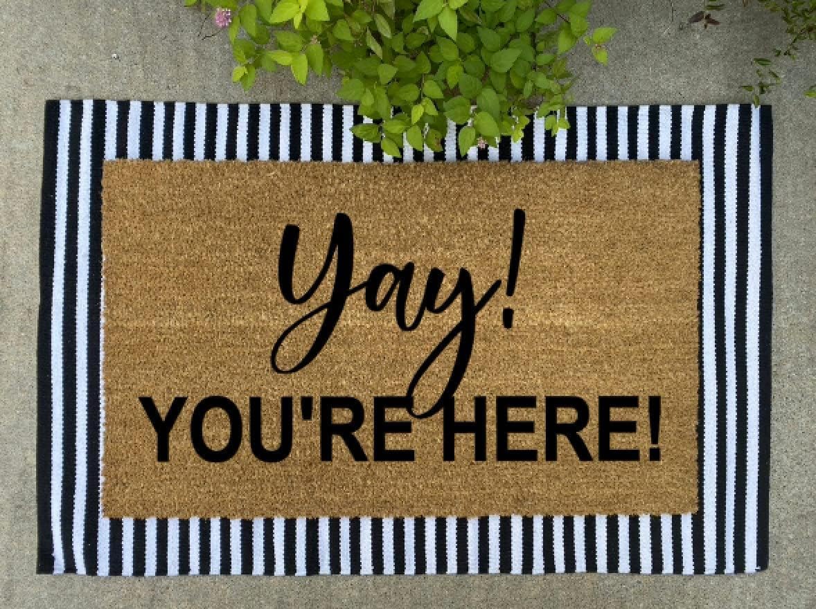 Photo 1 of Rugs for Living Room Yay! You're Here! Doormat Rug Funny Doormat Door Mat Doormat Funny Gift Porch Decor Welcome Mats Front Door Doormat for Home Indoor Kitchen 17x30 inch