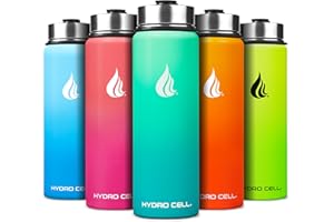 HYDRO CELL Stainless Steel Insulated Water Bottle with Straw - For Cold & Hot Drinks - Metal Vacuum Flask with Screw Cap and Modern Leakproof Sport Thermos for Adults (Mint/Green 24oz)