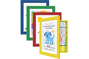 Americanflat 4 Pack Kids Art Frame - 8.5x11 with Mat & 10x12.5 Without Mat - Holds 100 Pcs - Yellow, Red, Green, Blue