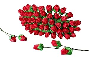 HukDok Mini Rose Bud Mulberry Paper Flower, Artificial Tiny Roses Flowers for Wedding Card Embellishment Scrapbook DIY Bouquet Crafts. (Red)