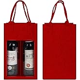 Kingshion Felt 2-Compartment Wine Bottle Carrier Bag with Handle, Reusable Travel Wine Carry Bag (Red)