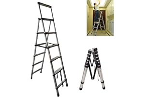 ANSIMIDA Aluminum Telescoping Step Ladder 7.5FT Lightweight Portable A-Frame Ladders with Locking, 330lbs Load Capacity, Easy to Transport or Store, 6+7 Step Folding Step Ladder for Home Use