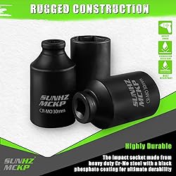 SUNHZMCKP 1/2" Drive Impact Socket, Metric 30 mm