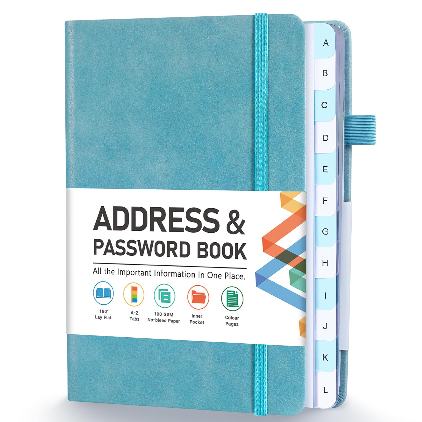Photo 1 of Address Book, Address and Password Keeper Book with Alphabetical Tabs, Hardcover Telephone Book Address Organizer Record with Pocket, Colored Pages, 5.3" x 7.7", Blue