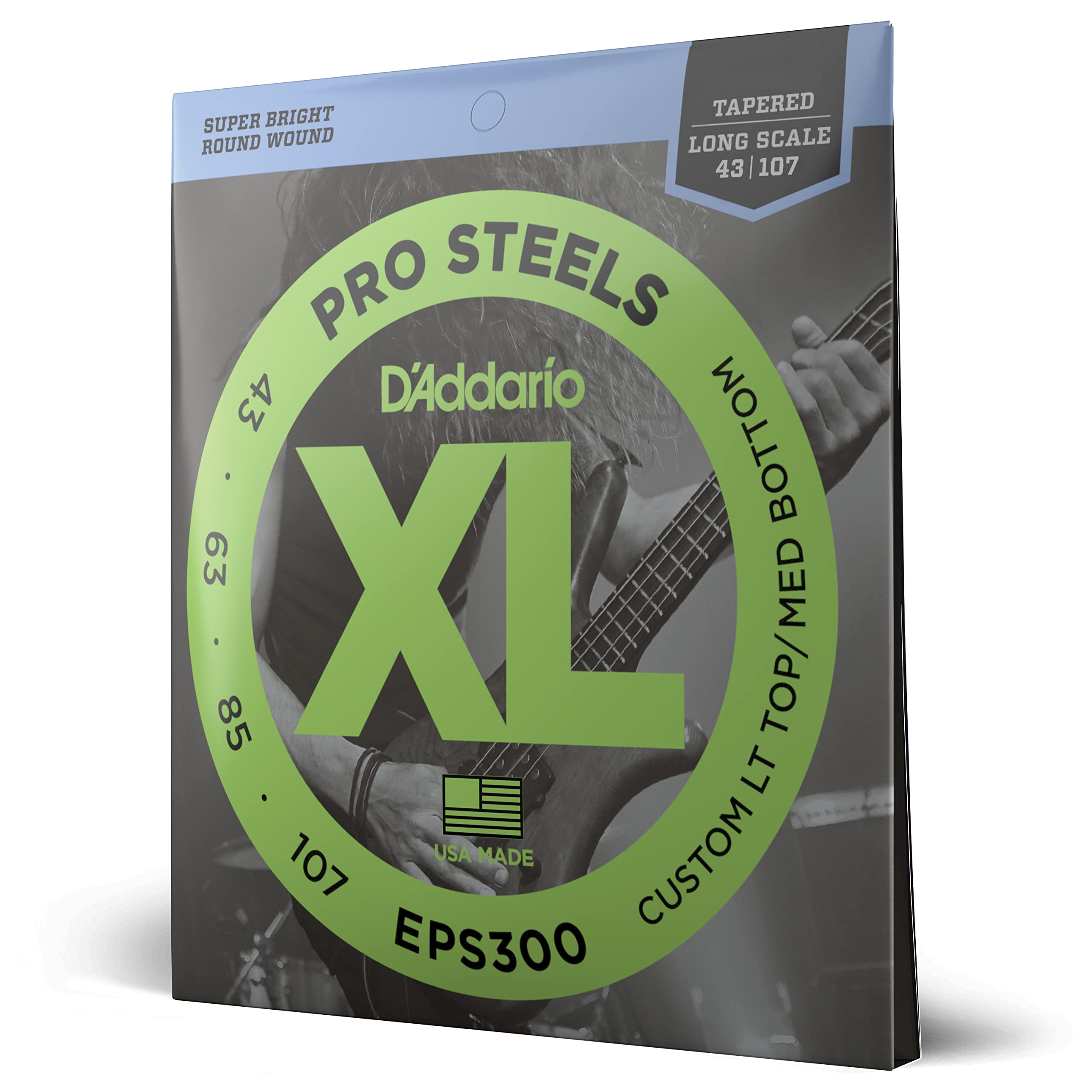 D'Addario XL ProSteels Bass Guitar Strings - EPS300 - Long Scale - Custom Light Top/Medium Bottom Tapered, 43-107 — image 1
