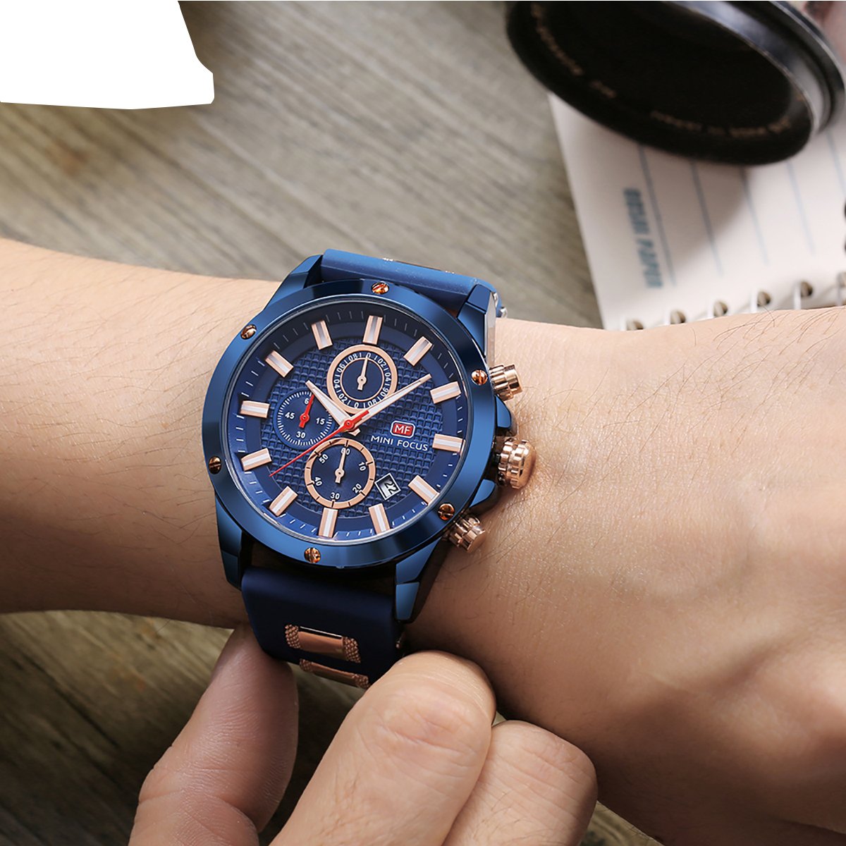 LONGQI WATCH Mens Watches 3D Dial Small Timer Calendar Silicone Band Business Quartz Watch
