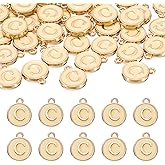 uxcell 52pcs Letter Charm, Enamel Letter Pendants, Alphabet C Pendants Double Sided Beads Charm for DIY Bracelet Necklace Pendants Earring Jewelry, Champagne Gold