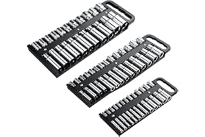 ALOANES Magnetic Socket Organizer, 3-Piece Magnetic Socket Holder, Portable Tool Socket Organizer Tray for 1/2, 3/8 and 1/4 inch Sockets, Holds 76 Sockets