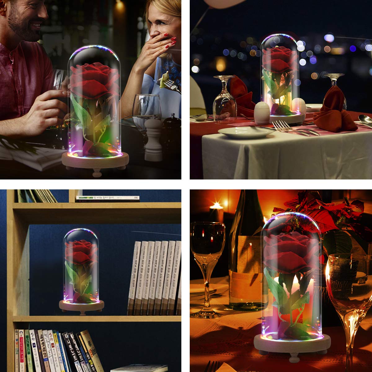 La Bella y la Bestia Red Velvet Rose Lámpara LED de Colores en cúpula de Cristal, Regalo romántico para Mujeres y niñas, diseño de película, Regalos de Fiesta, decoración de Boda