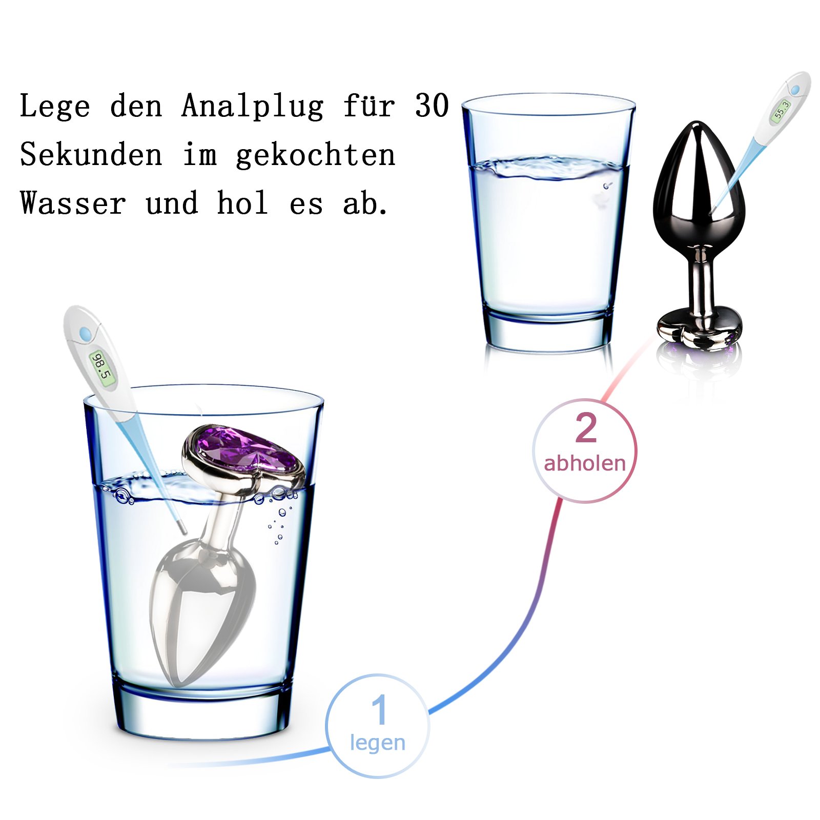 Tracy\'s Dog Analplugs Set + Klistier,Anal Buttplug Set Metall Herzform Mit Lila Kristall für Männer Frauen