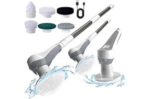 OMCLEANER Electric Spin Scrubber with Led Screen and Long-Handle Sonic Cleaning Brush Cordless Bathroom Scrubber Toilet Brush Portable Drill Scrubber Brush Kit for Bathtub, Kitchen, and Tile