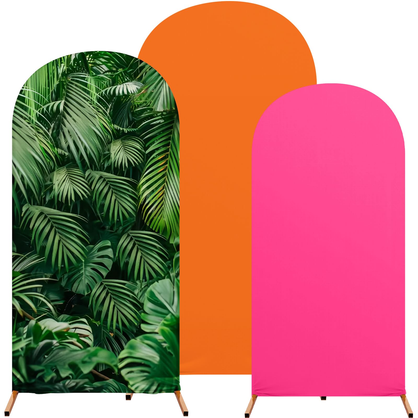 Photo 1 of Tingjoo Set of 3 Hawaii Arch Backdrop Cover, 4ft, 5ft, 6ft Tropical Theme Birthday Party Decoration, Spandex Fitted Arch Stand Covers for Summer Beach Birthday Party (Rose Red, Orange,Hawaii)