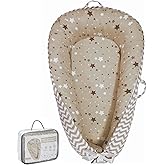 Aila+Aiden Baby Lounger | Organic Cotton Infant Lounger | Reversible, Adjustable & Portable Floor Lounger | Supervised Use | Soft, Breathable, Washable Cover- Star Collection (Tan)