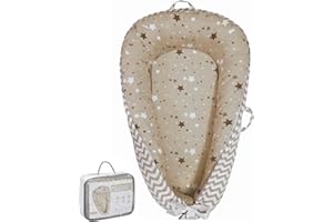 Aila+Aiden Baby Lounger | Organic Cotton Infant Lounger | Reversible, Adjustable & Portable Floor Lounger | Supervised Use | Soft, Breathable, Washable Cover- Star Collection (Tan)