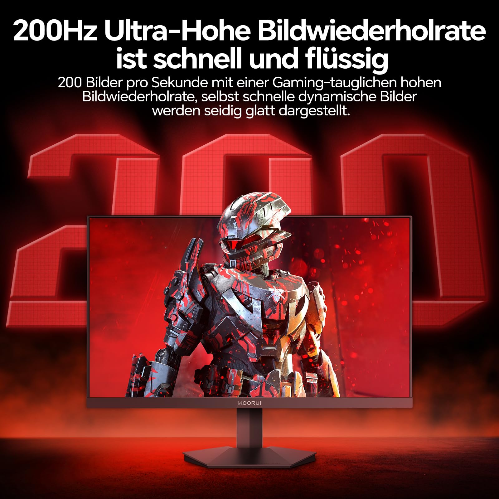 KOORUI G2511P 25 Zoll Gaming Monitor - 200Hz FHD 1920x1080 Fast IPS HDR400, Adaptive Sync 1ms GtG Bildschirm, 75x75 mm VESA 2