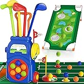 KINGTOP Toddler Golf Set with Putting Mat & Cornhole Board, Kids Golf Clubs 3-5 Years Old with 10 Balls, 4 Clubs, 2 Holes & Cart, Indoor Outdoor Toddler Sports Toys
