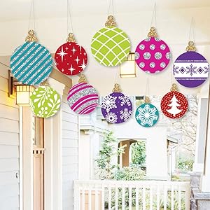 Big Dot of Happiness Hanging Colorful Ornaments - Outdoor Holiday and Christmas Hanging Porch and Tree Yard Decorations - 10 Pieces