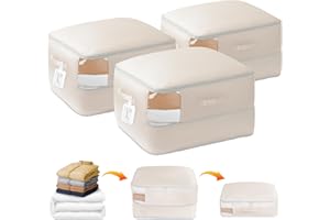 DIMJ Blanket Storage Bag Compression Organizer -3 Pack 198L Ultra Space Saving Self Compression Organizer with Clear Window W