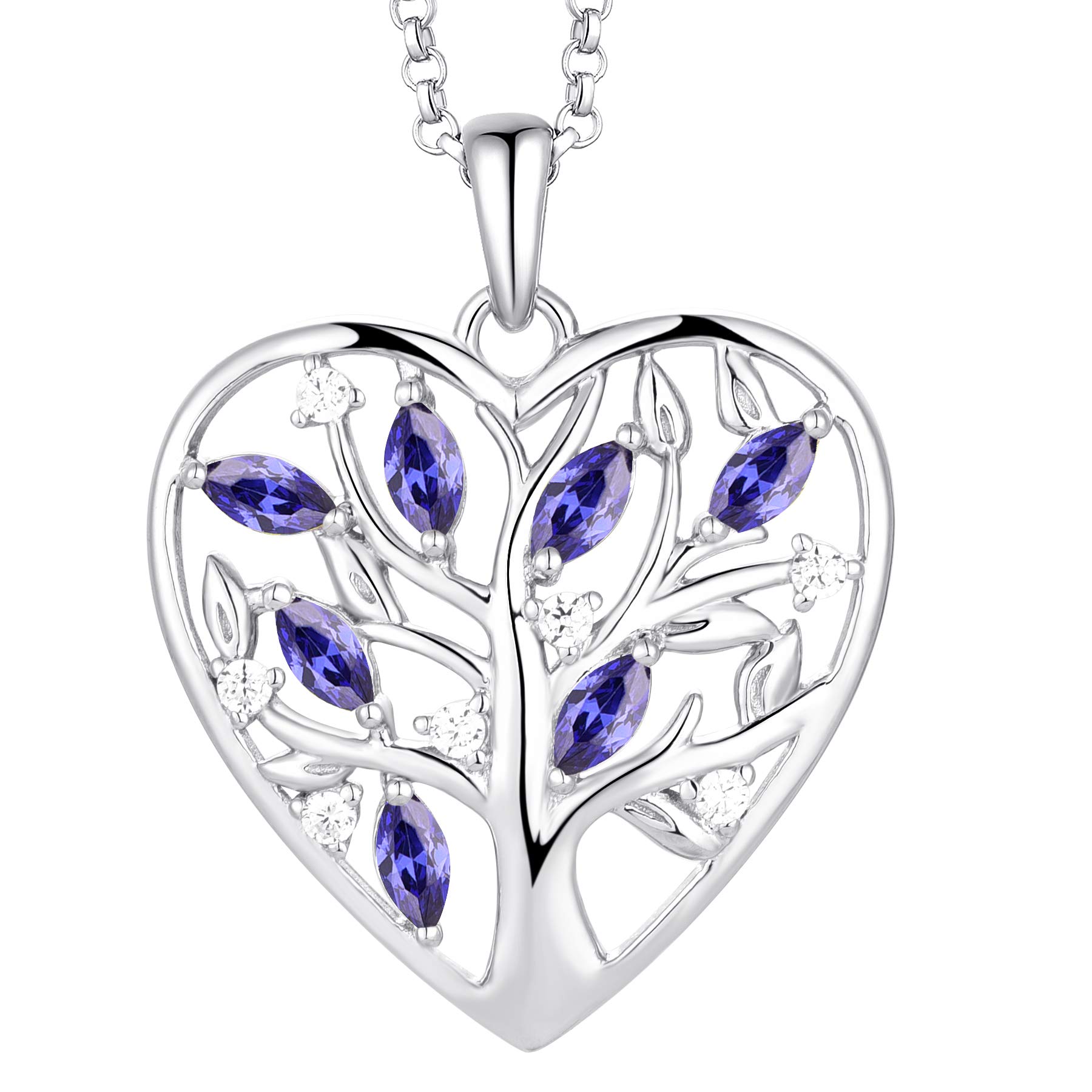 JO WISDOM Women Heart Necklace,925 Sterling Silver Tree of Life Pendant Necklace with 3A Cubic Zirconia December Birthstone Tanzanite Color Jewelry for Women — image 1