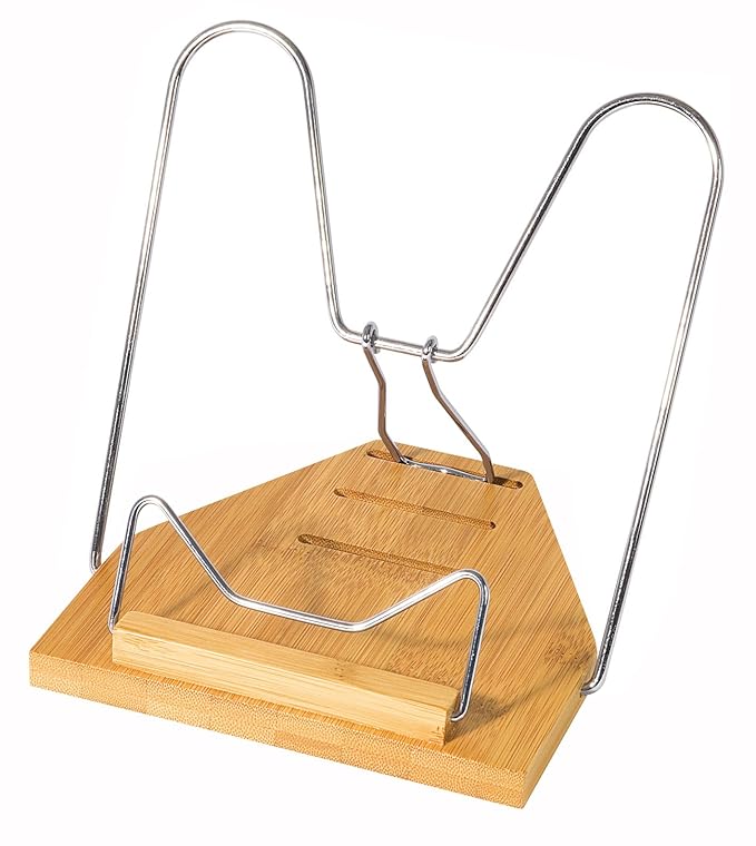 Wedo 211407 Leseständer Bambus, vernickelte Metallbügel, 3 Stufen verstellbar, Maße ca. 21,8 x 17,0 x 3,4 cm (zusammengeklapp