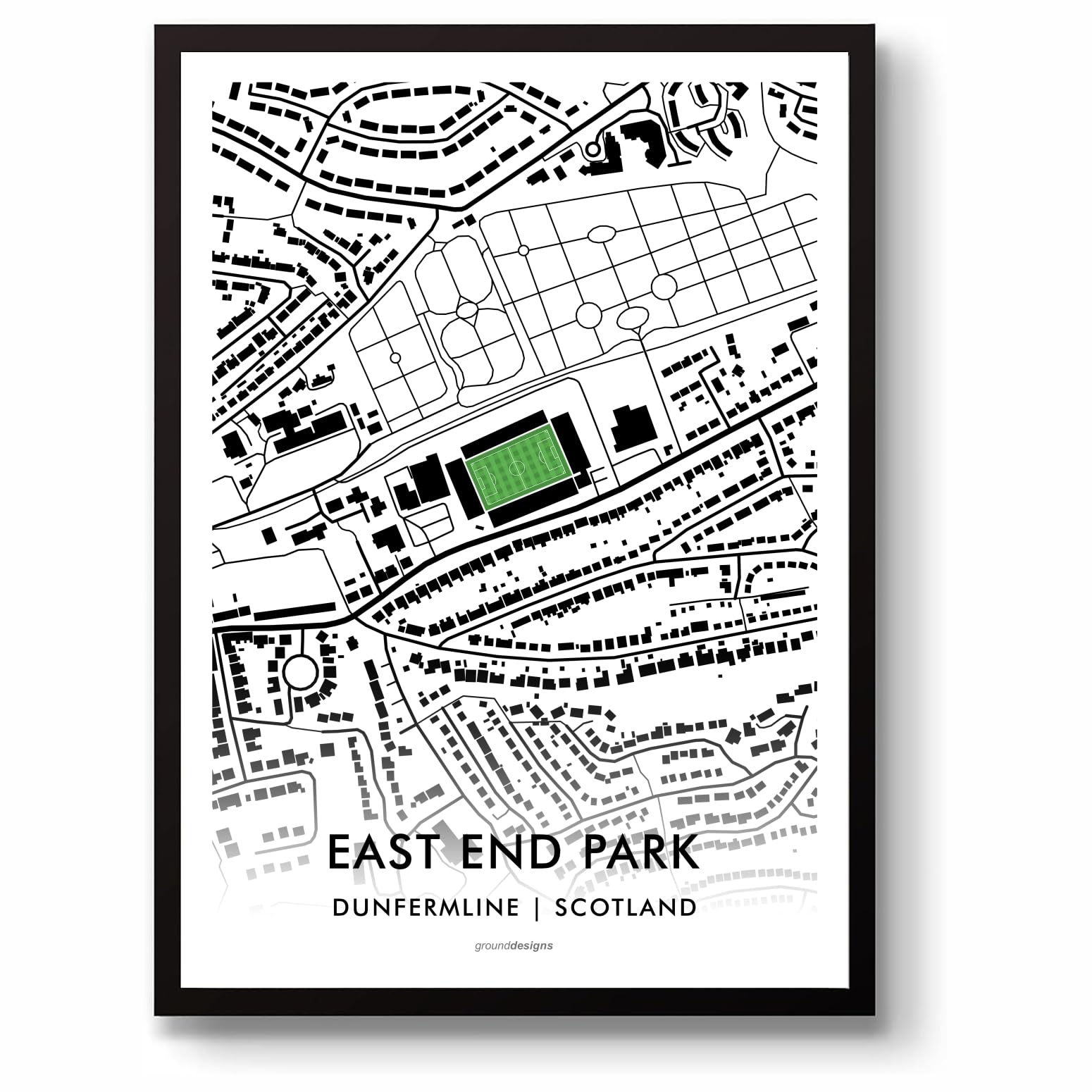GroundDesigns DUNFERMLINE ATHLETIC FC Football Gift EAST END PARK Stadium Art Map Unframed A3 Print DAFC