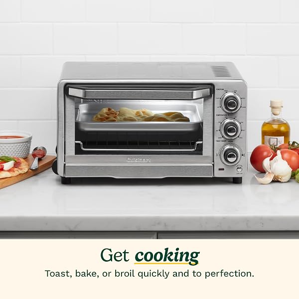 CUISINART CUSTOM CLASSIC TOASTER OVEN BROILER, 1800 WATT COUNTERTOP TOASTER OVEN TO BAKE, BROIL, AND TOAST, NON-STICK INTERIOR, CONSISTENT TOAST CONTROL, BRUSHED STAINLESS STEEL/BLACK, TOB-40N