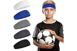 BOHUIZ 5 Pcs Sports Headbands, Elastic Soccer Headbands Boys Sports Sweatbands Breathable Sweat Wicking Headband for Football Running Basketball Tennis