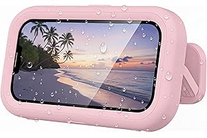 Waterproof Phone Holder for Shower, Wall Mount Case with 360° Rotation, Touch-Sensitive Screen Protection, Pink