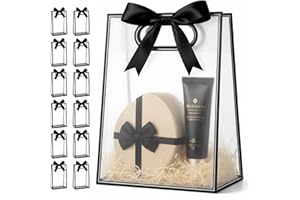 VAGREEZ Frosted Clear Gift Bags with Gusset Bottom and Ribbon 15 Pack| Semi-Transparent, Reusable Favor Bags in Assorted Size