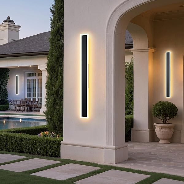 LANNLKER 2 PCS MODERN OUTDOOR WALL LIGHTS 23.6INCH DIMMABLE 3000K-6000K WITH REMOTE CONTROL WATERPROOF IP65 EXTERIOR LONG WALL SCONCE FOR HOUSE GARAGE PATIO