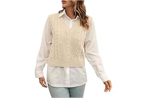 Womens Cute Cropped Sweater Vest Classic Cable Knit Sleeveless V Neck Pullover Tank Tops Casual Y2K Clothes