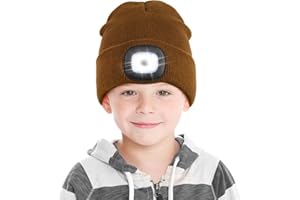 YunTuo LED Beanie for Kids, Unisex Rechargeable Headlamp Hat Winter Night Lighted Cap, Gifts for Kids Boys Girls