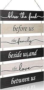 Bless The Food Before Us Wood Wall Sign Large Rustic Hanging Wall Decoration Vintage Farmhouse Wall Decor Hanging Wood Sign for Home Kitchen Living Room Dining Room Decor (Classic Color)