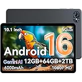 Tablet 2026 Latest Android 16 Tablets with 10.1 Inch HD+IPS Display, 12(4+8) GB RAM+64GB ROM/ 2TB TF, Gemini AI 2.0, GPS, 5G 