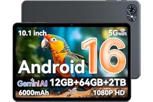 Tablet 2026 Latest Android 16 Tablets with 10.1 Inch HD+IPS Display, 12(4+8) GB RAM+64GB ROM/ 2TB TF, Gemini AI 2.0, GPS, 5G 