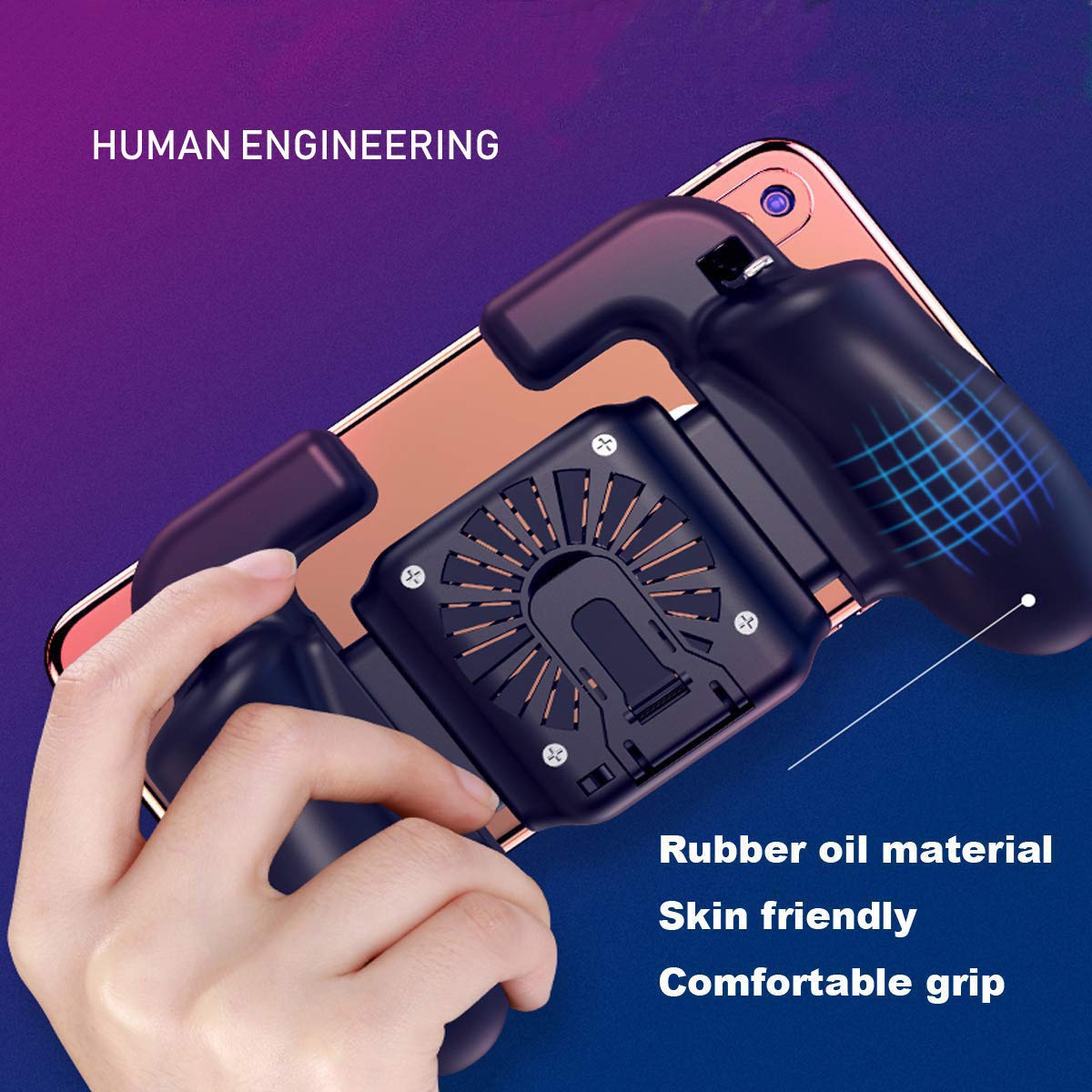 YZmoffer Portable Game Controller Mobile Game Trigger Cooling Fan Mobile Joystick Power Charger Gamepad, L1R1 Aim and Shoot Trigger Joystick Upgraded Version for iOS Android 4.5-6.5inch