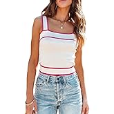 Dokotoo Women's Square Neck Knit Crop Tank Tops 2025 Slim Fit Y2K Color Block Sleeveless Cami Shirts
