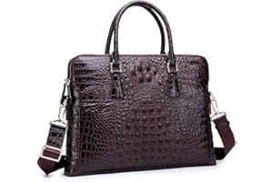 Mens Crocodile Pattern Genuine Leather Business Shoulder Briefcase Large Capacity Computer Handbag Crossbody Messenger Bags (