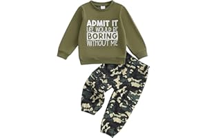wdehow Toddler Kids Baby Boy Fall Outfits 1T 2T 3T 4T 5T Letter Print Long Sleeve Tops Camouflage Pants Winter Clothes Sets