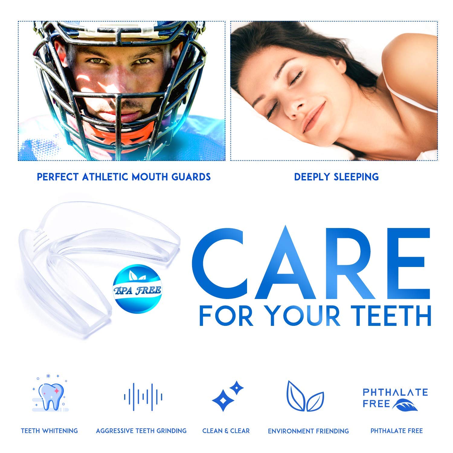 SGGI Mouthguard Teeth Grinding Mouth Guard Customizable and Trimmable Medical Grade Mouth guard for Grinding Teeth Clenching Bruxism Whitening Tray Sport Athletic Sleep Nightguard 2-Size 6 Pieces : Beauty