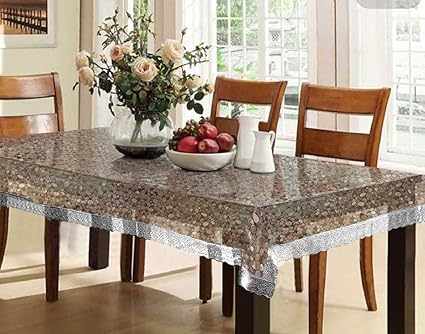 Kuber Industries PVC 6 Seater 3D Transparent Dining Table Cover - Silver
