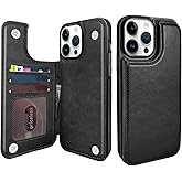 TopPerfekt Wallet Case for iPhone 13 Pro Max 6.7", Compatible with MagSafe, Wireless Charging, Leather Card Holder Kickstand Protective Cover Magnetic Phone Flip Case-Black