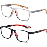 JOON-joon Reading Glasses Men 2 Pairs Sports Style Comfortable and Flexible Blue Light Blocking Readers for Men