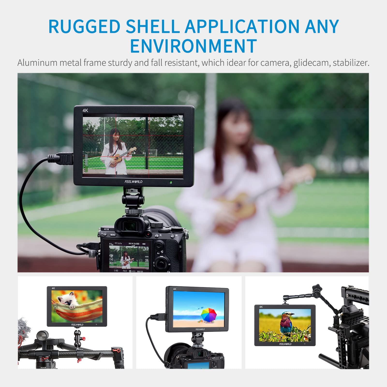 FEELWORLD T7 7 Inch DSLR Camera Field Monitor with F550 2200mAh Battery, with Histogram Peaking Focus False Colors 4K HDMI Input Output Full HD 1920x1200 Solid Aluminum Housing