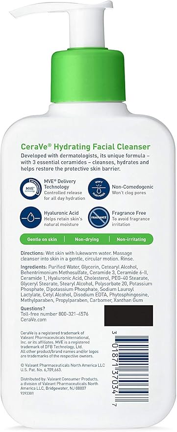 Amazon Com Cerave Hydrating Cleanser For Dry To Normal Skin Net Wt 8 Fl Oz 237 Ml Per Bottle Pack Of 2 Bottles Health Personal Care