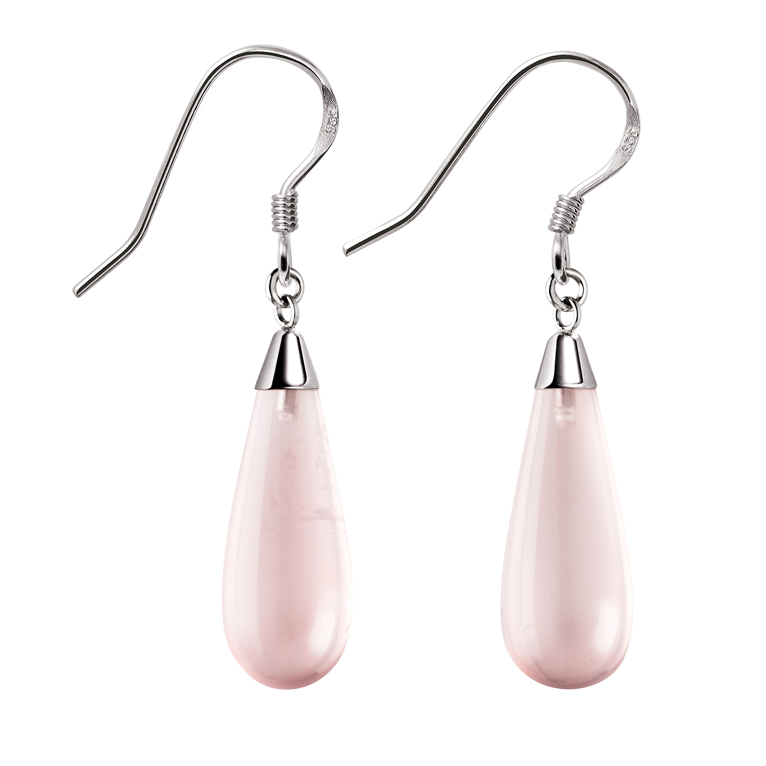 Franki Baker Sterling Silver & Natural Rose Quartz Gemstone Pretty Drop Earrings. Length: 4cm