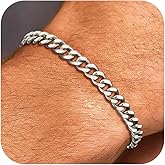 HIMSTORY Silver Cuban Link Bracelet for Men, 925 Sterling Silver 5MM Cuban Chain Bracelet Diamond Cut Silver Bracelets Gifts for Boyfriends Father Husband